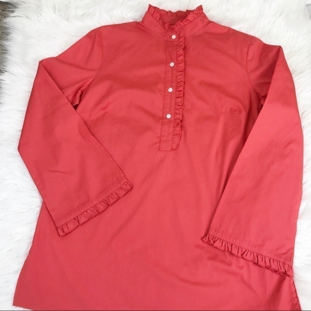 𝅺LANDS’ End Ruffled Long Sleeve Shirt Pullover S